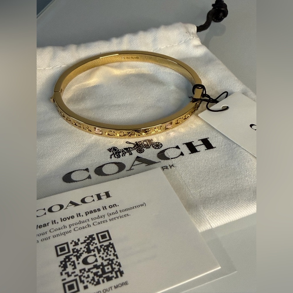 Coach logo Gold pave pink stone Bangle Bracelet - Picture 2 of 4